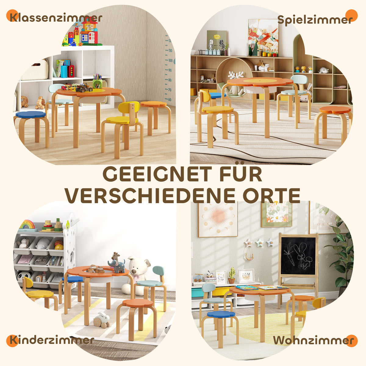 5-teiliges Kindertisch-Set mit Stauraum