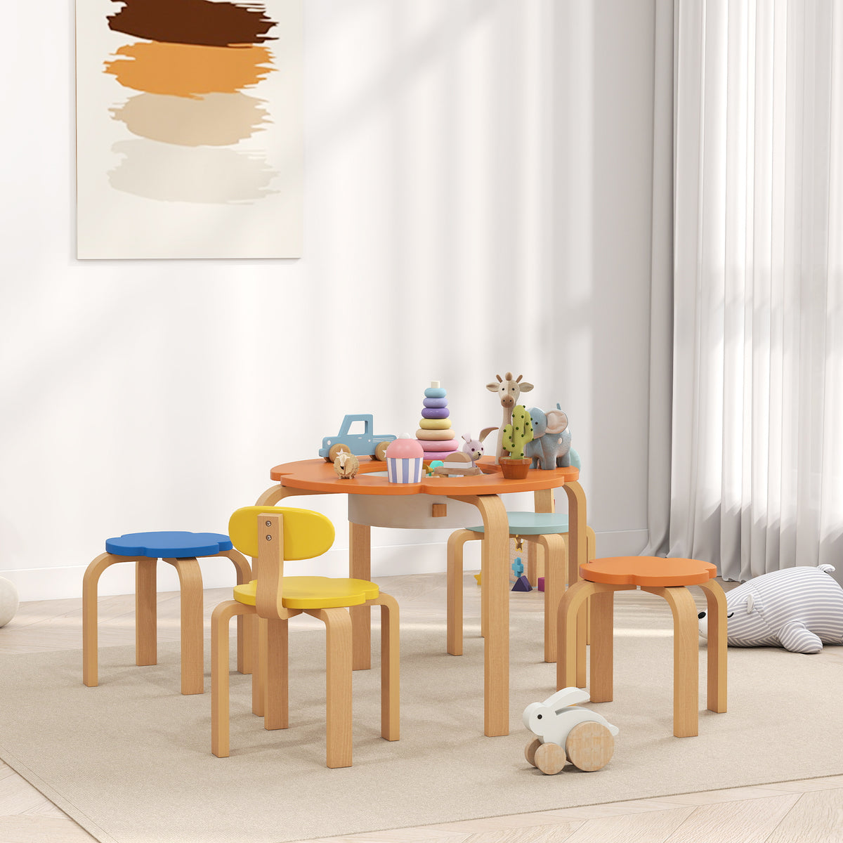 5-teiliges Kindertisch-Set mit Stauraum