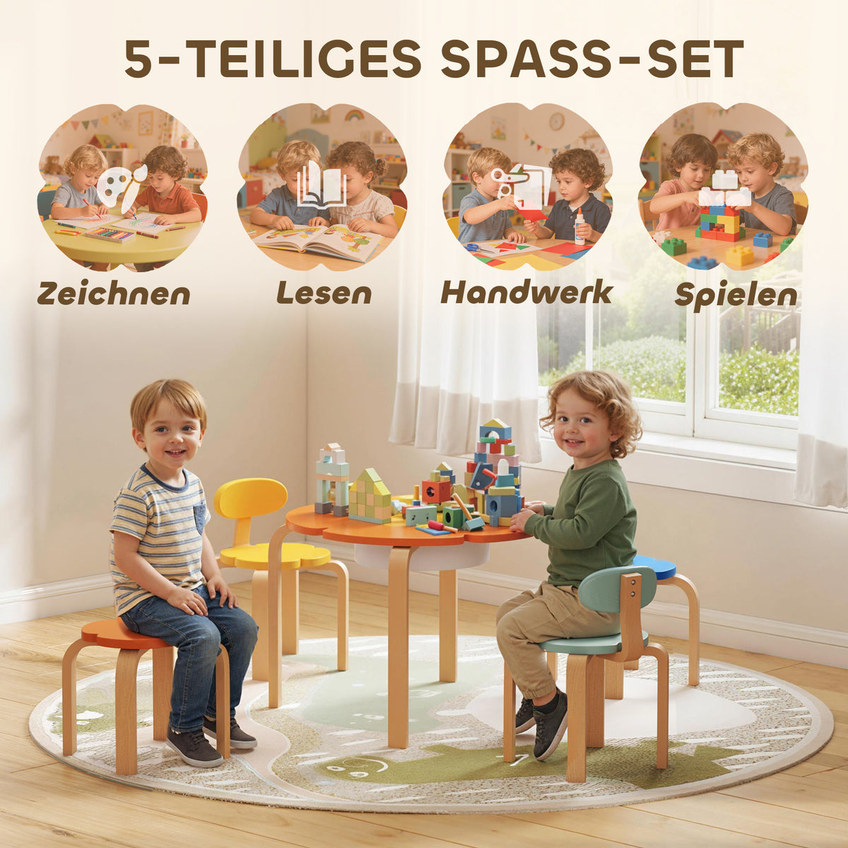 5-teiliges Kindertisch-Set mit Stauraum