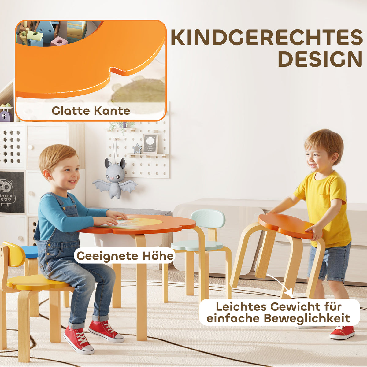 5-teiliges Kindertisch-Set mit Stauraum