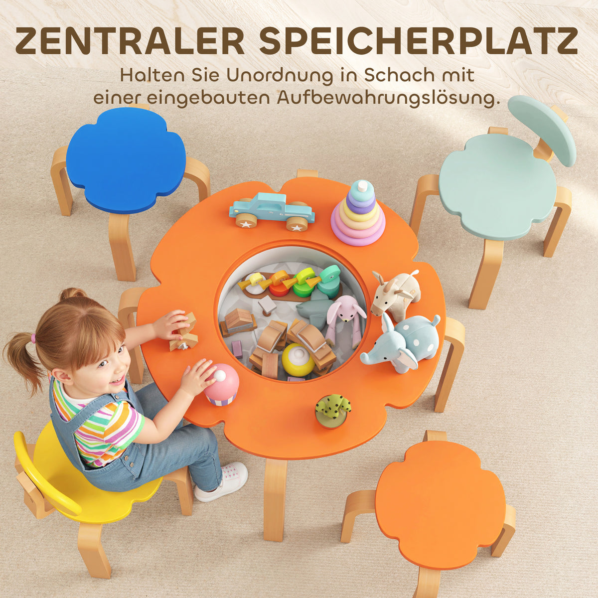 5-teiliges Kindertisch-Set mit Stauraum