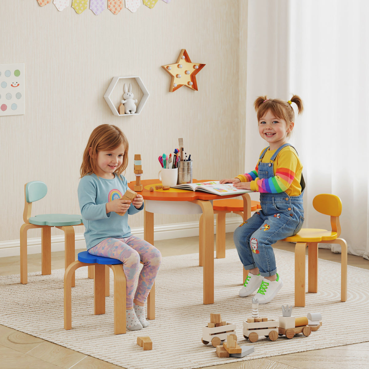5-teiliges Kindertisch-Set mit Stauraum