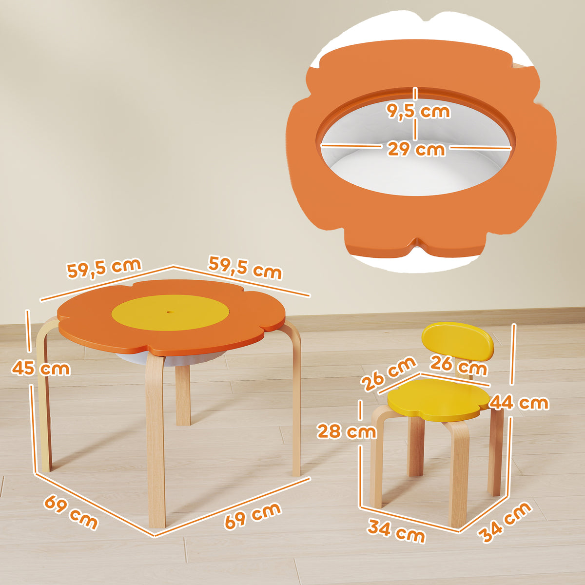5-teiliges Kindertisch-Set mit Stauraum