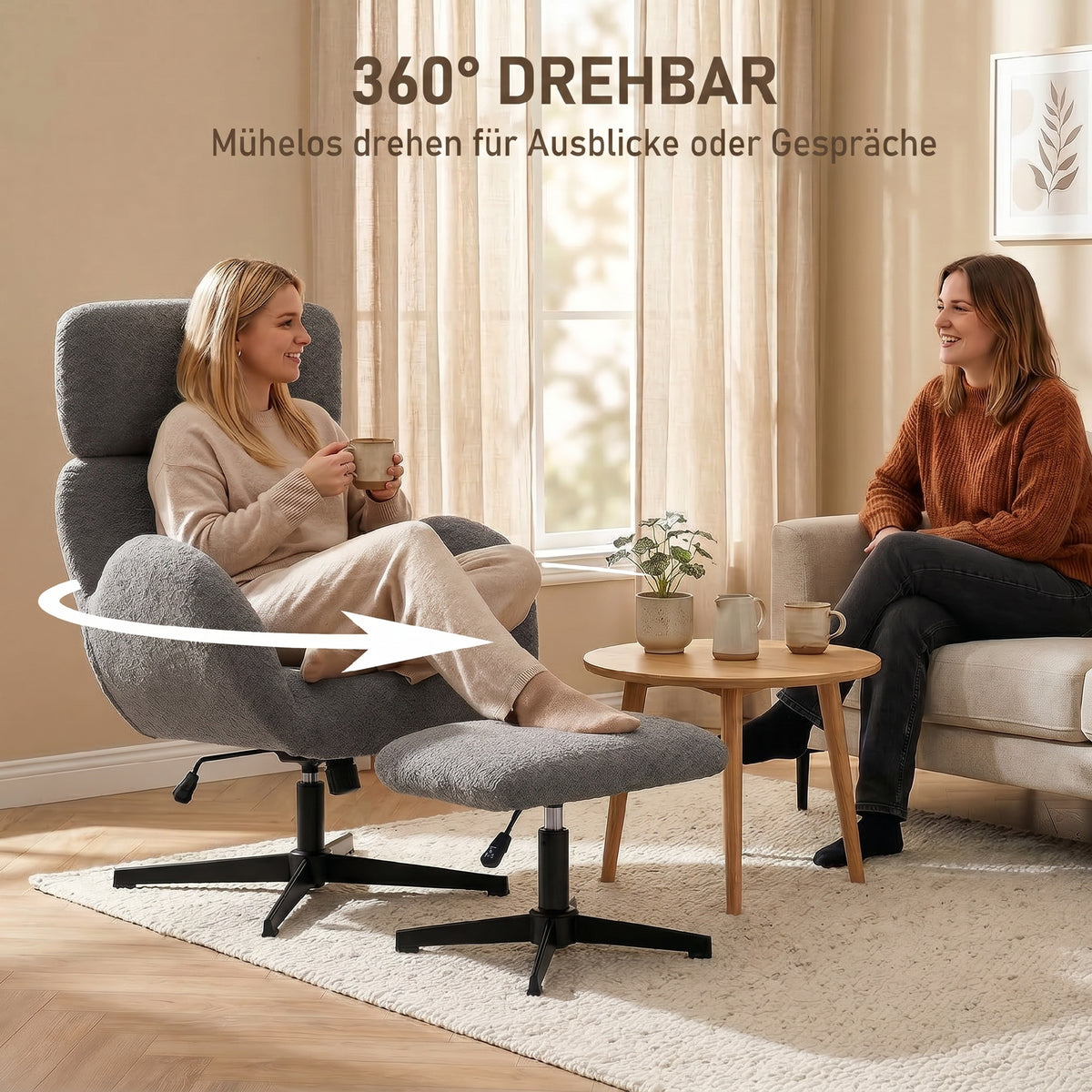 Drehbarer Relaxsessel mit Fußhocker und Wippfunktion