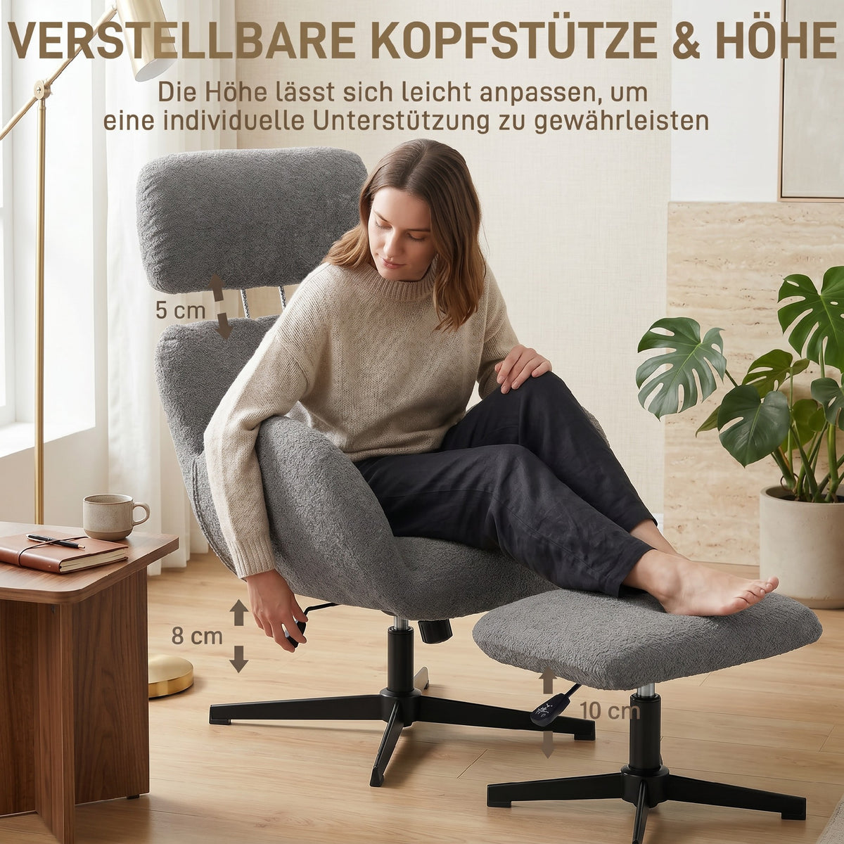 Drehbarer Relaxsessel mit Fußhocker und Wippfunktion