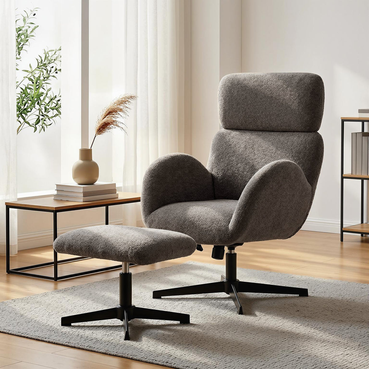 Drehbarer Relaxsessel mit Fußhocker und Wippfunktion