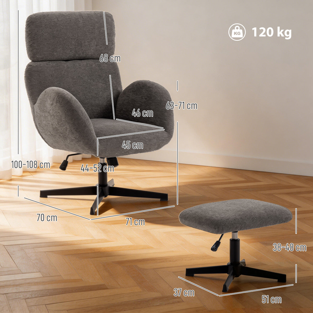 Drehbarer Relaxsessel mit Fußhocker und Wippfunktion