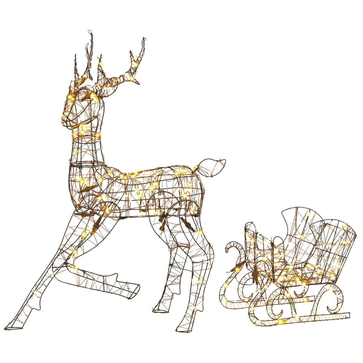 Beleuchtetes Rentier mit Schlitten, 175 LEDs