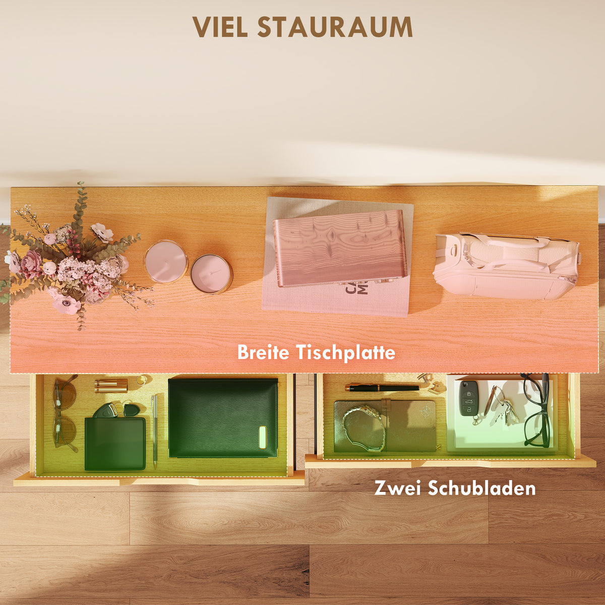 Konsolentisch mit 2 Schubladen und Metallgestell
