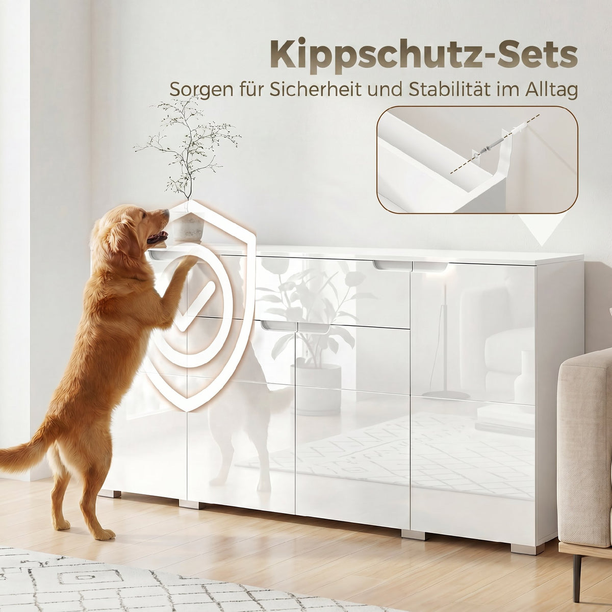 Sideboard 180 cm mit 4 Türen und Hochglanz