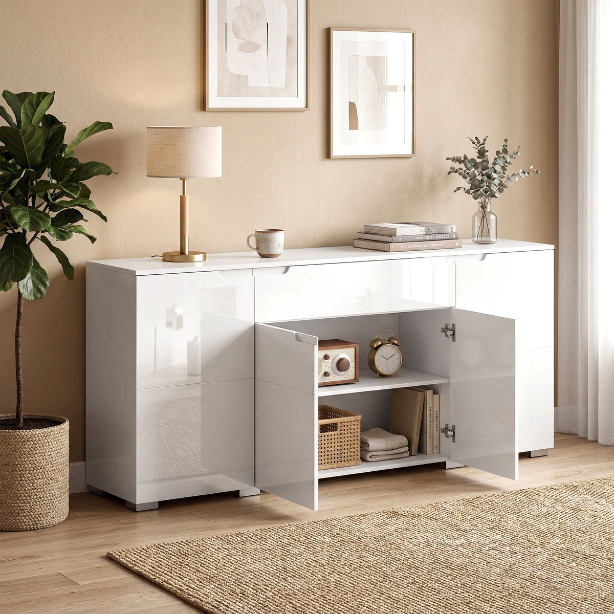 Sideboard 180 cm mit 4 Türen und Hochglanz