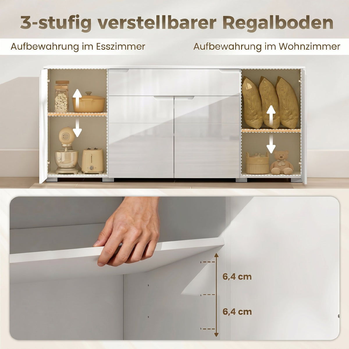 Sideboard 180 cm mit 4 Türen und Hochglanz