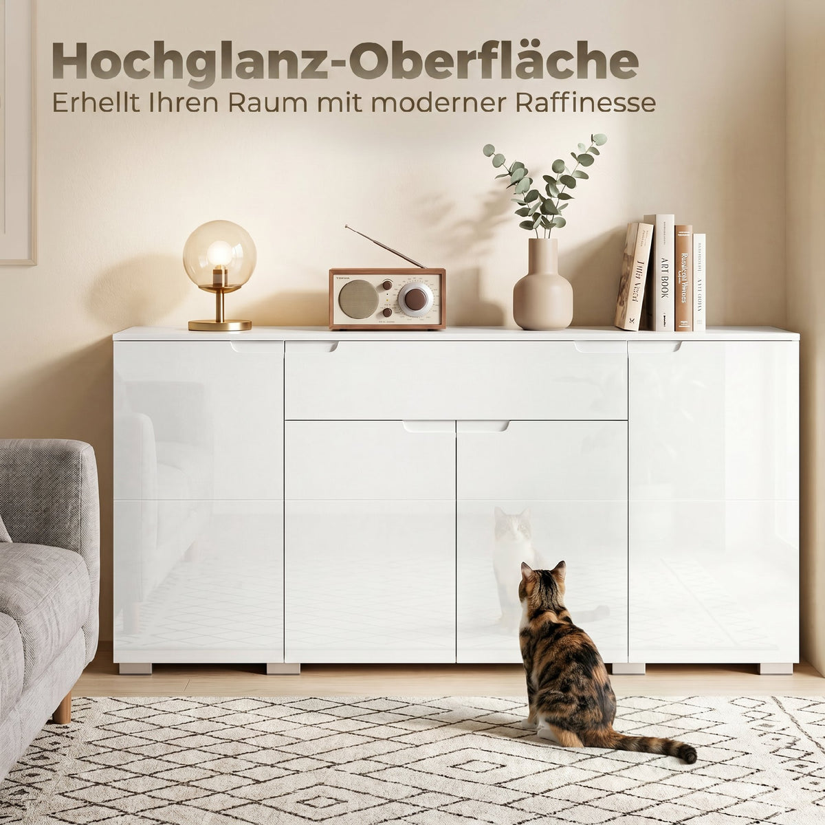 Sideboard 180 cm mit 4 Türen und Hochglanz