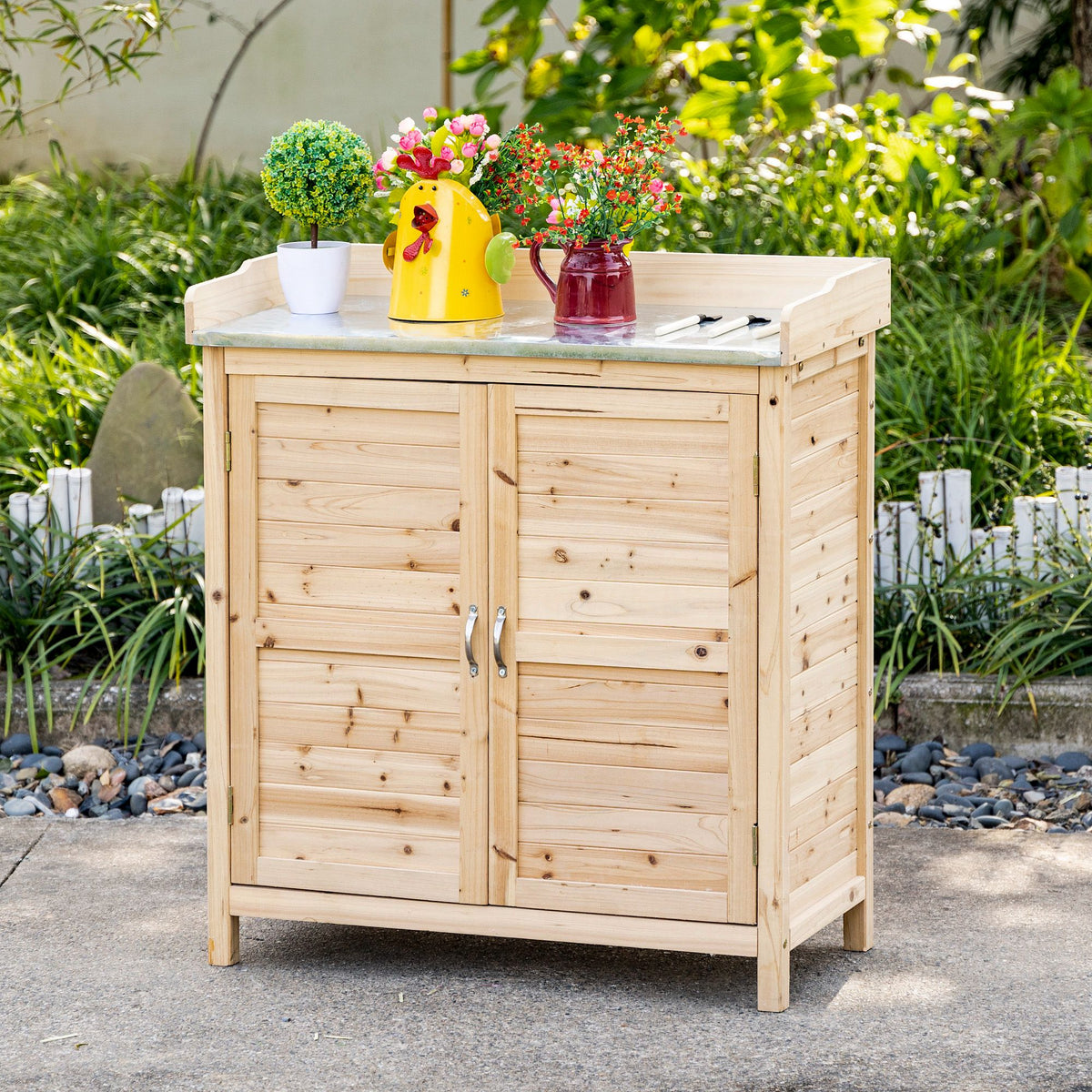 Gartenschrank mit Pflanztisch und 2 Fächern