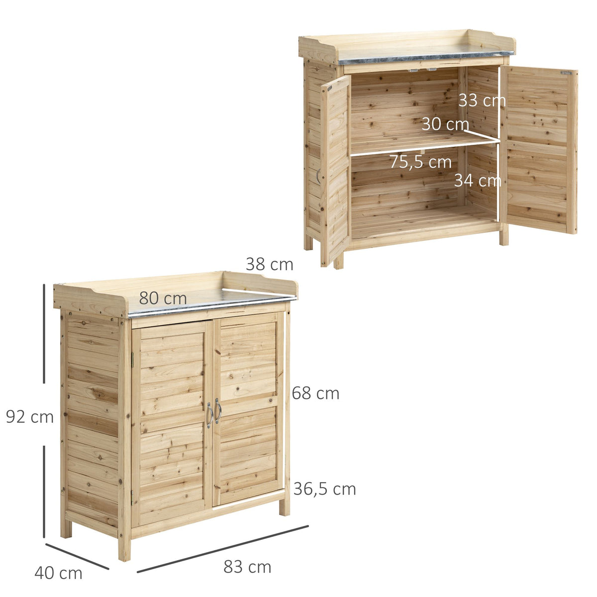 Gartenschrank mit Pflanztisch und 2 Fächern