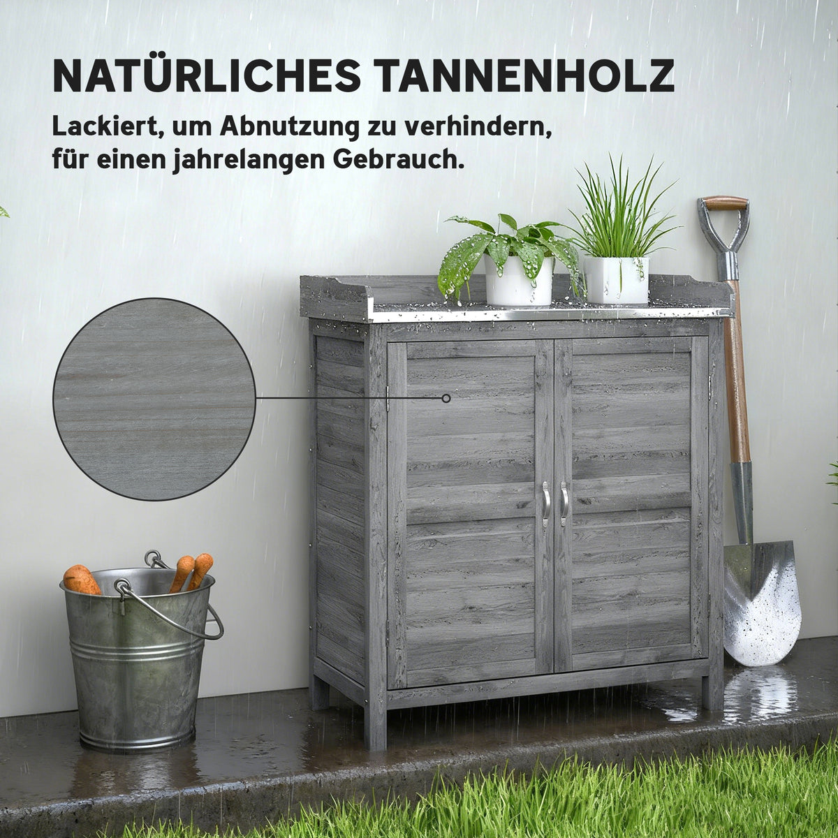 Gartenschrank mit Pflanztisch und 2 Fächern