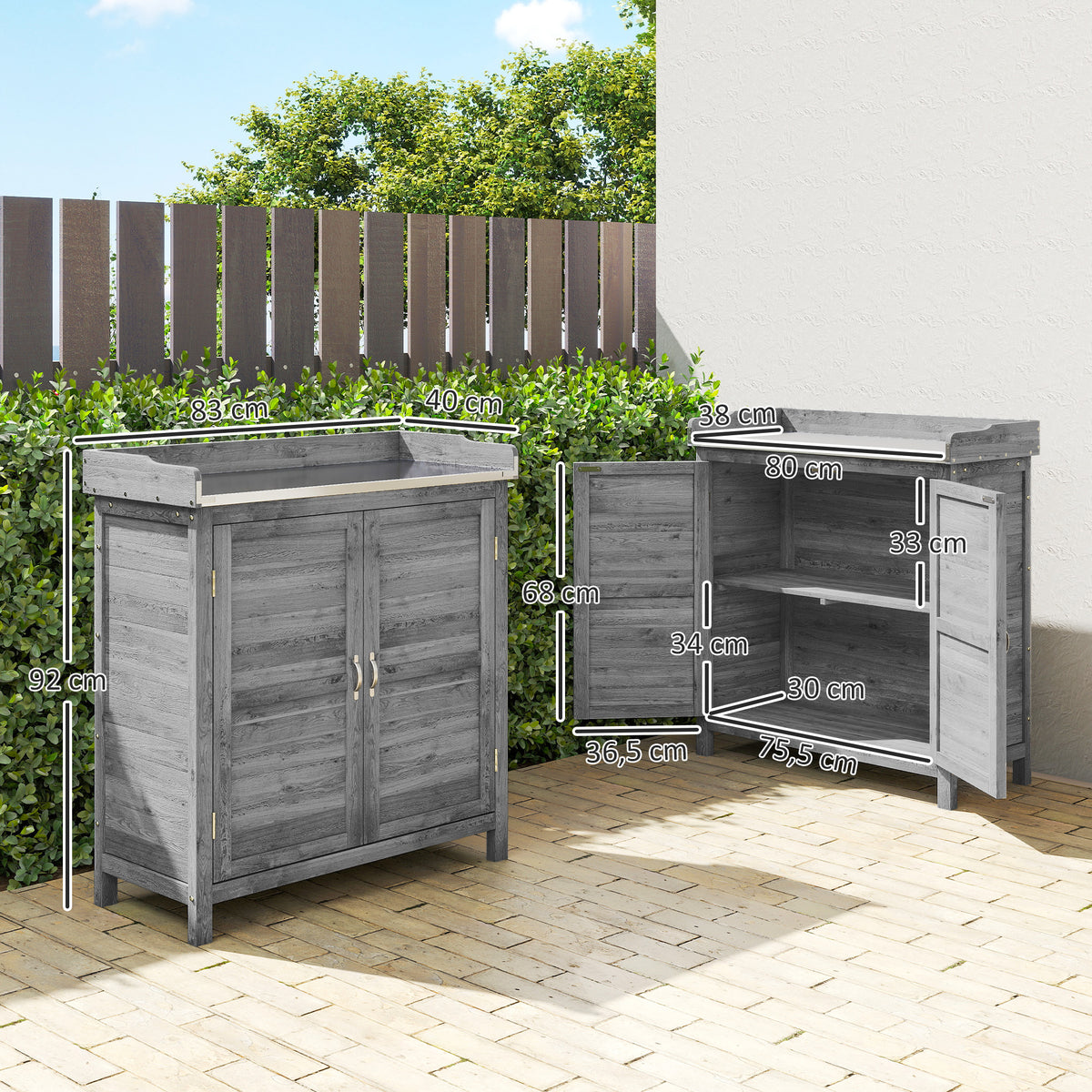 Gartenschrank mit Pflanztisch und 2 Fächern