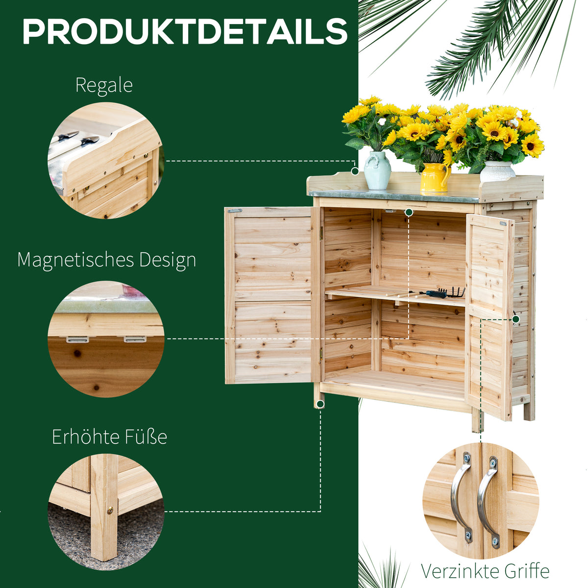 Gartenschrank mit Pflanztisch und 2 Fächern