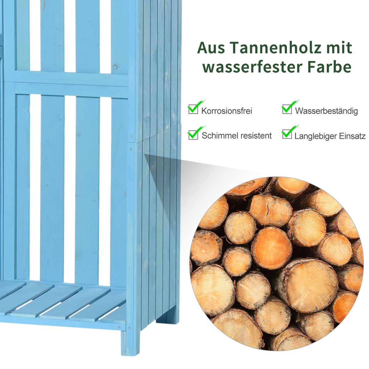 Gartenschuppen aus Tannenholz mit Brennholzlager