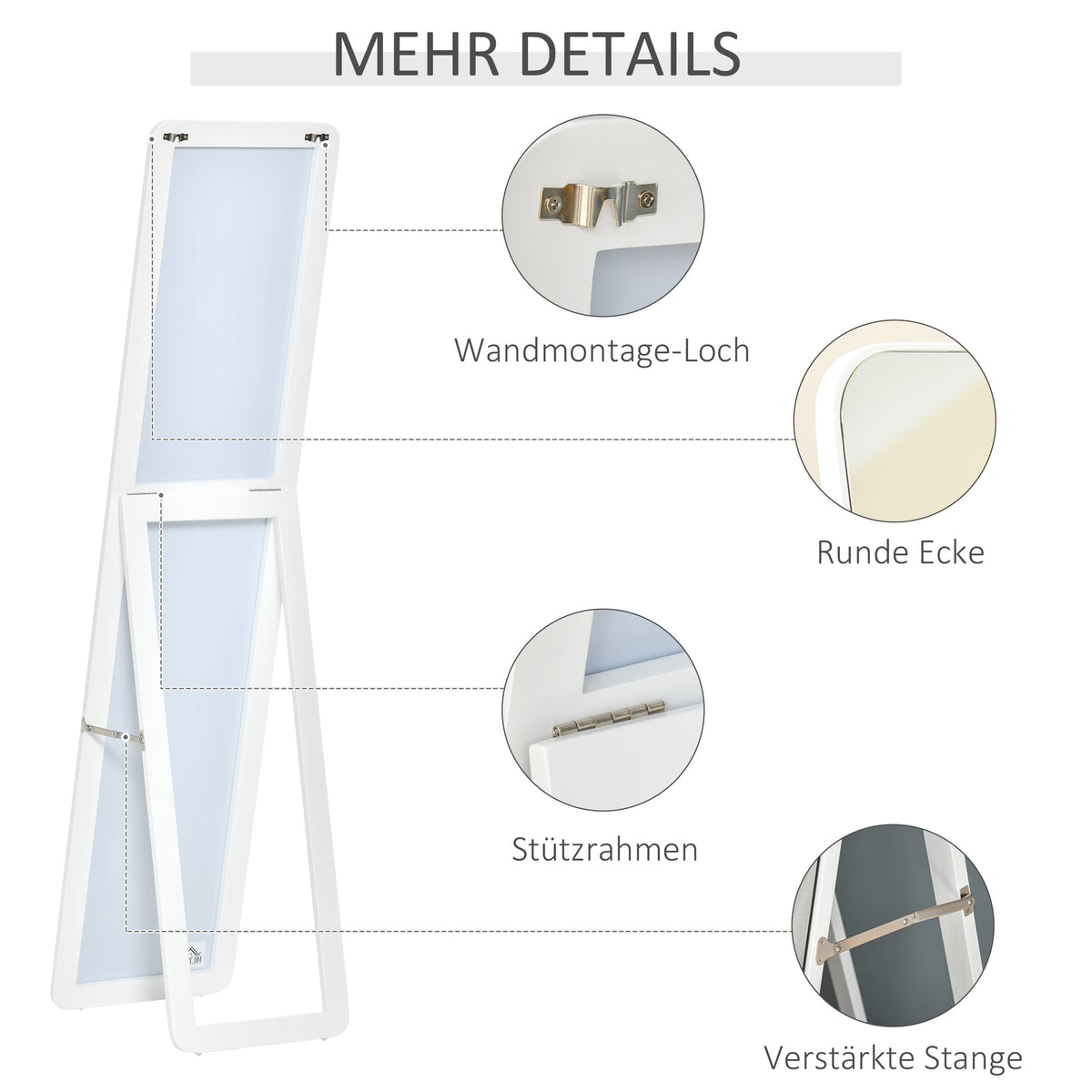 Standspiegel mit klappbarem Rahmen aus Kiefernholz