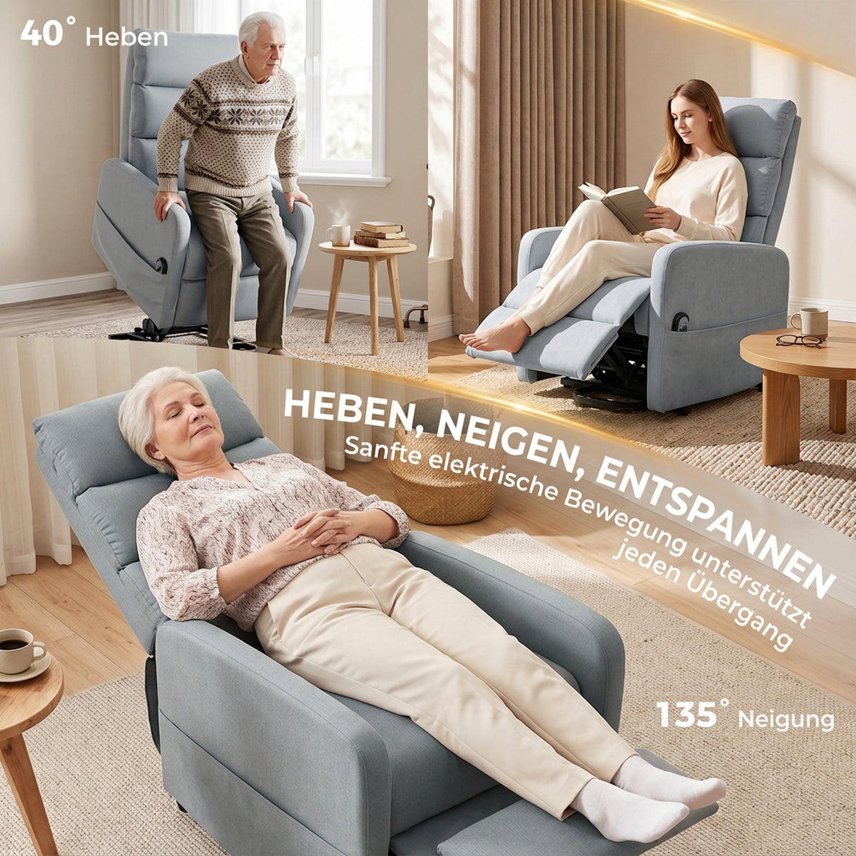 Elektrischer Aufstehsessel mit Liegefunktion