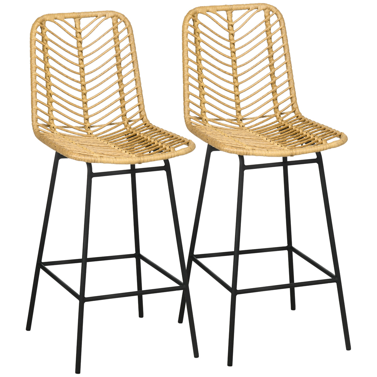 2er-Set Barhocker aus PE-Rattan mit Rückenlehne