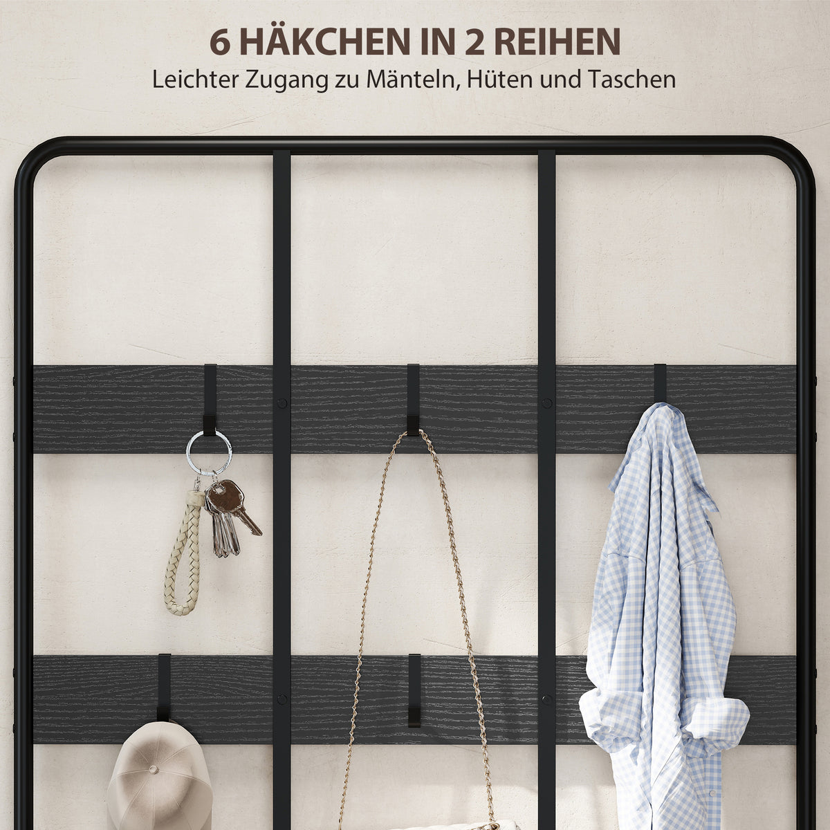 3-in-1-Garderobenständer mit Sitzbank und Schuhregal