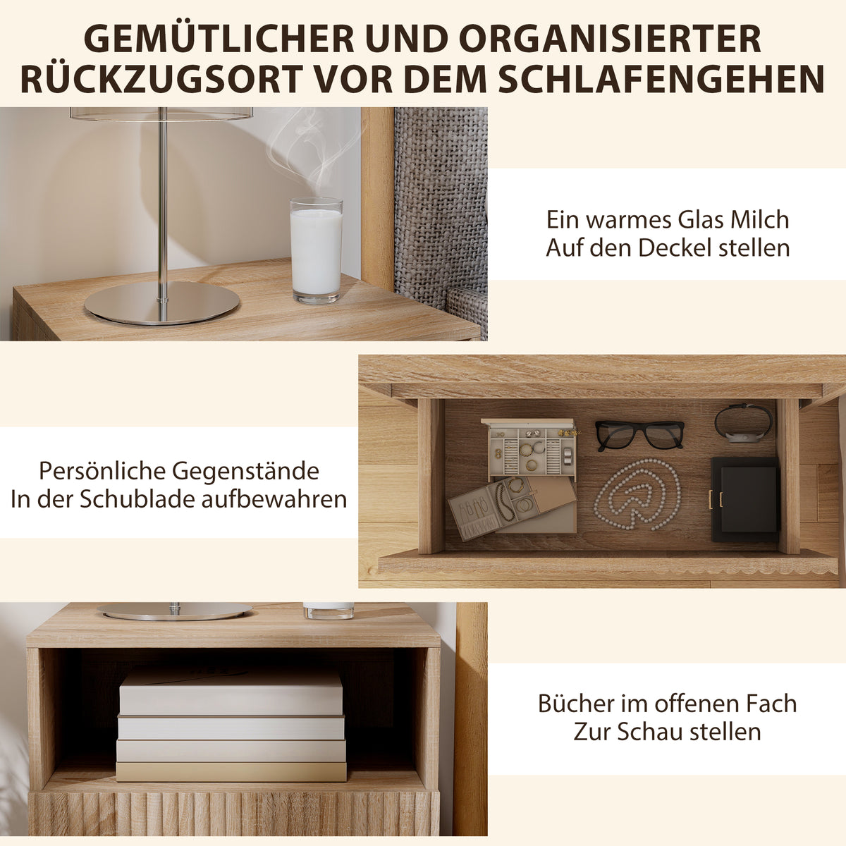 Wandhängender Nachttisch mit Schublade und offenem Fach