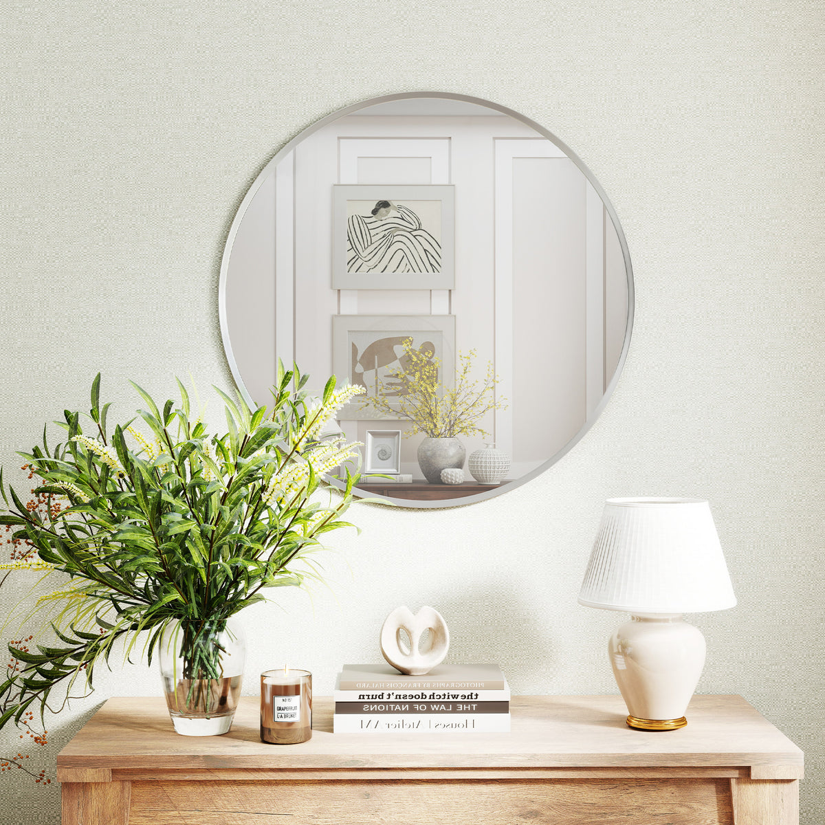 Runder Wandspiegel mit Aluminiumrahmen, 61 cm