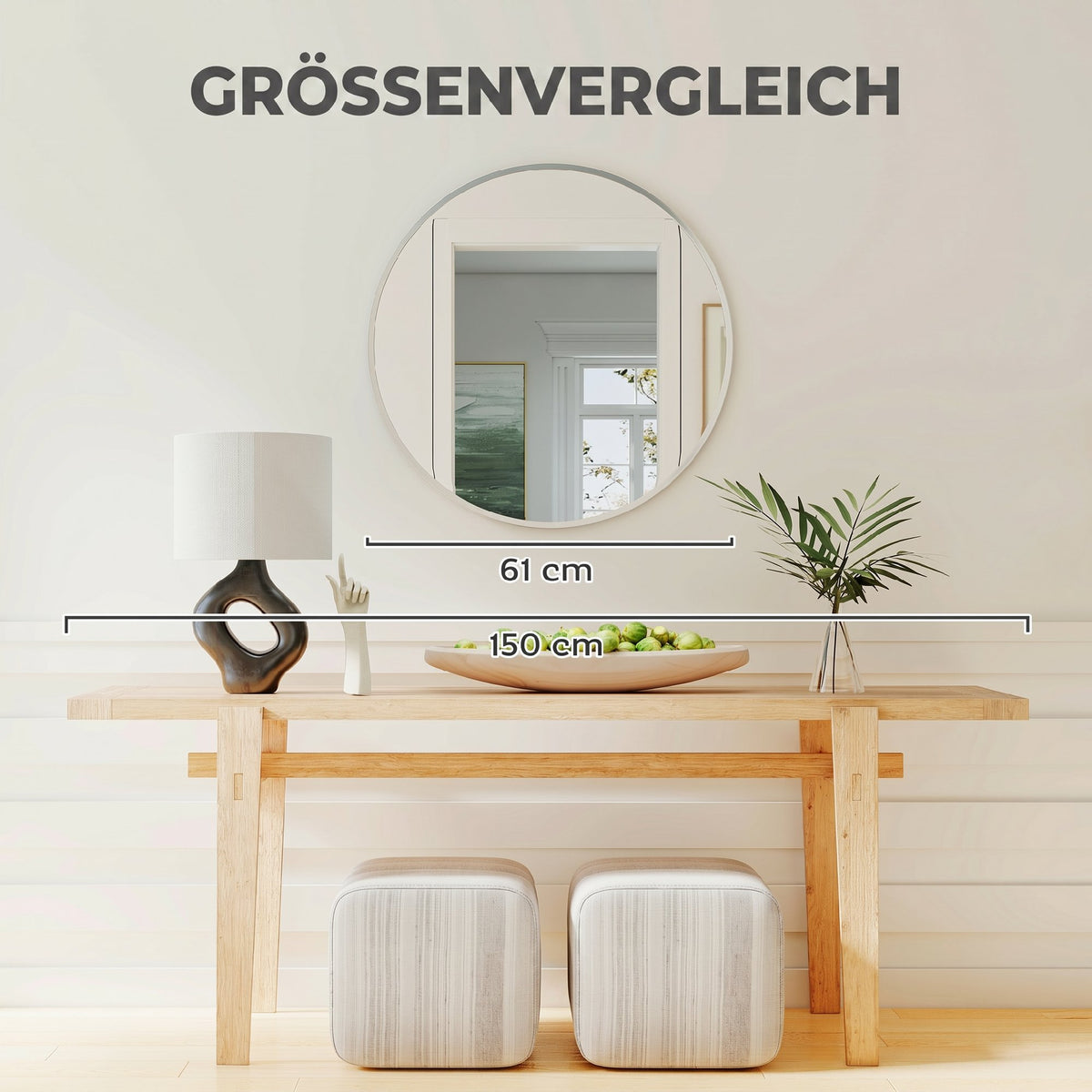 Runder Wandspiegel mit Aluminiumrahmen, 61 cm
