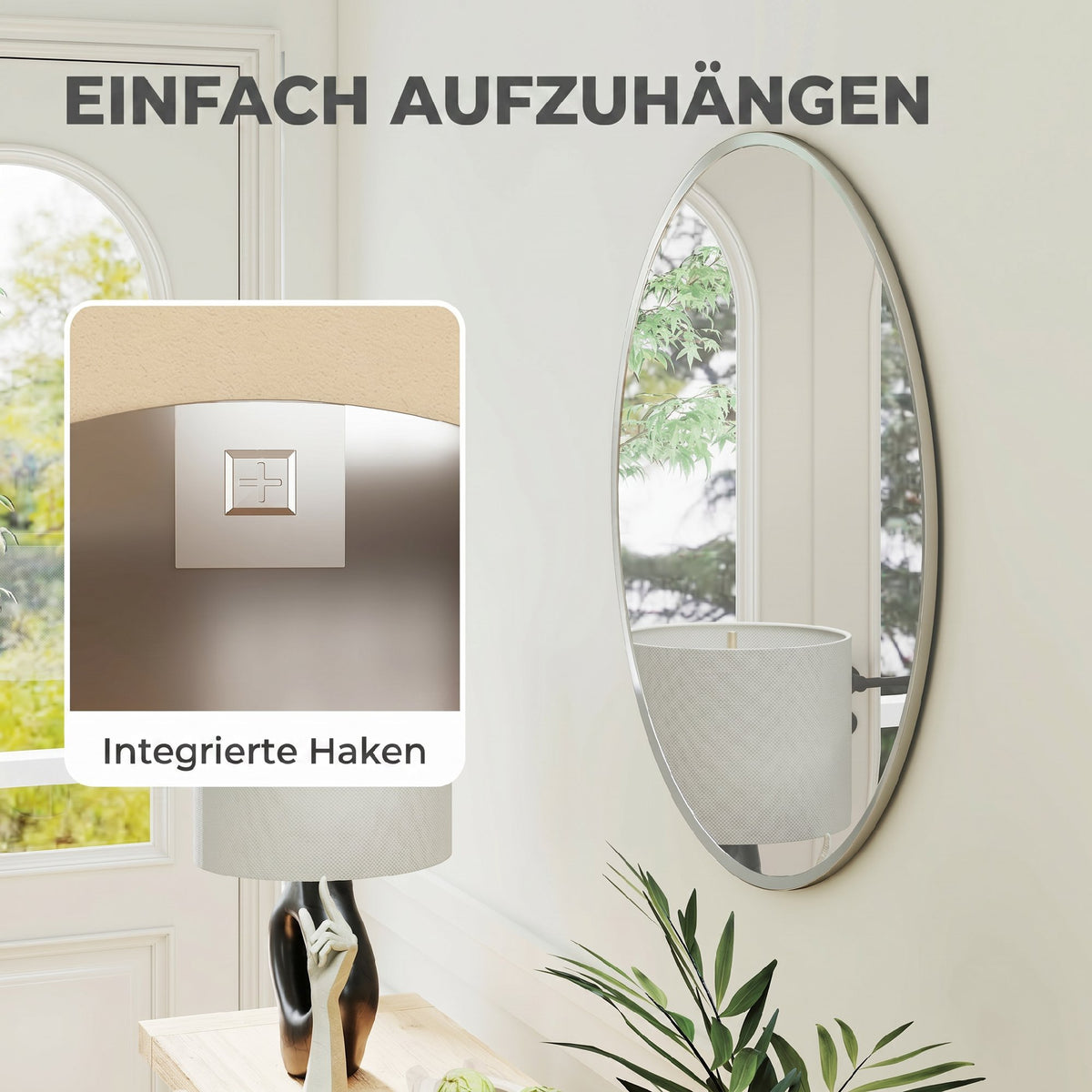 Runder Wandspiegel mit Aluminiumrahmen, 61 cm