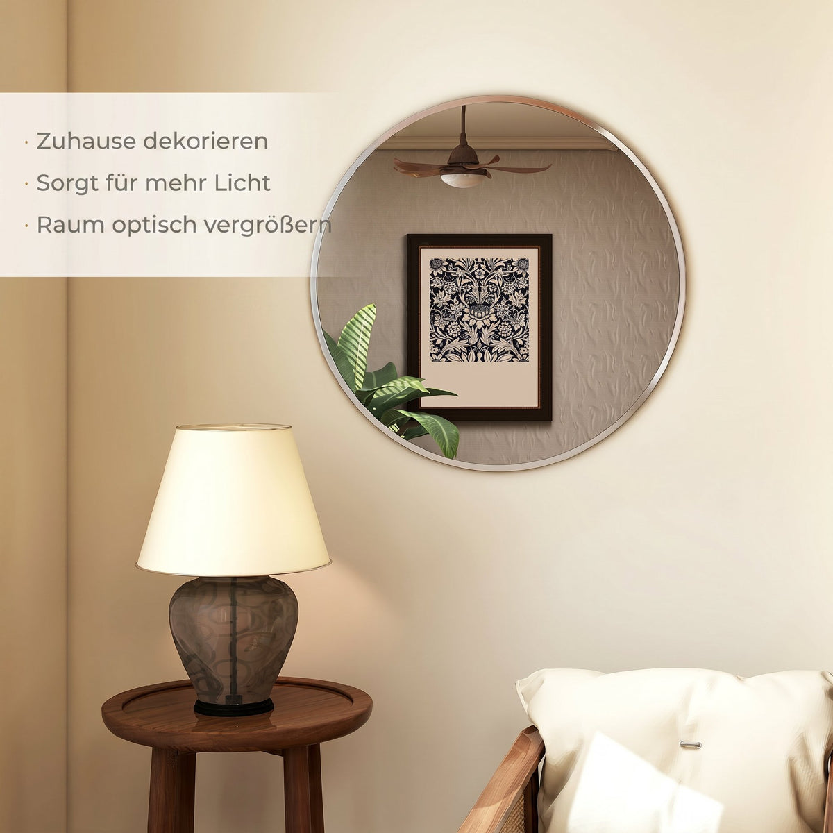 Runder Wandspiegel mit Aluminiumrahmen, 61 cm