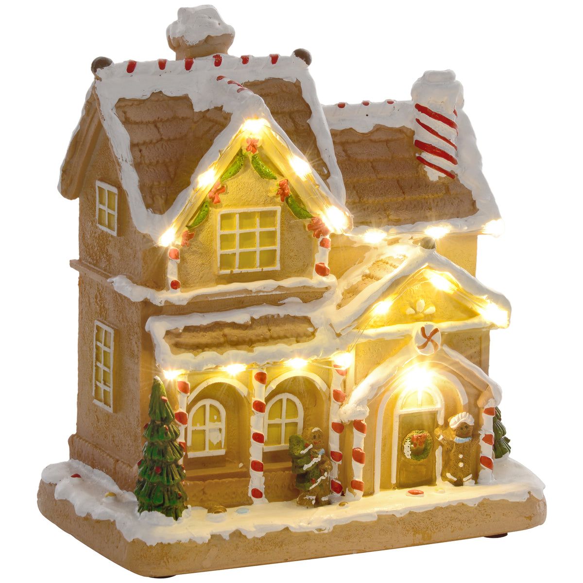Lebkuchenhaus-Weihnachtsdeko mit LED und Musik