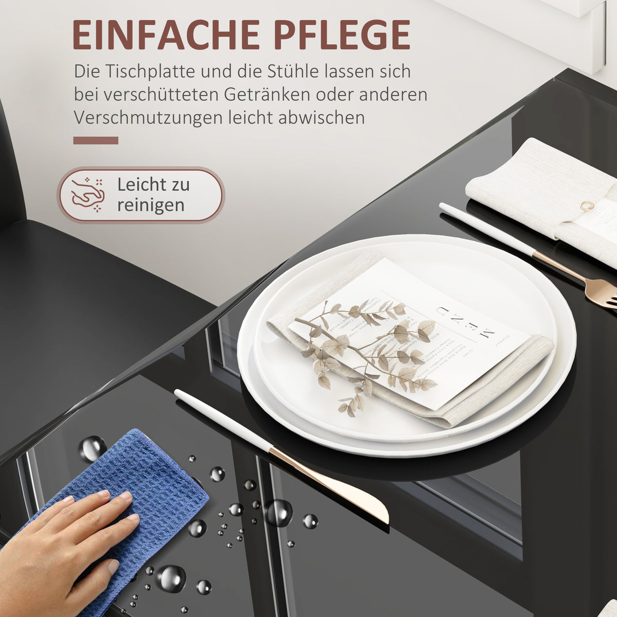 Essgruppe mit Glastisch und 2 Hochlehner-Stühlen