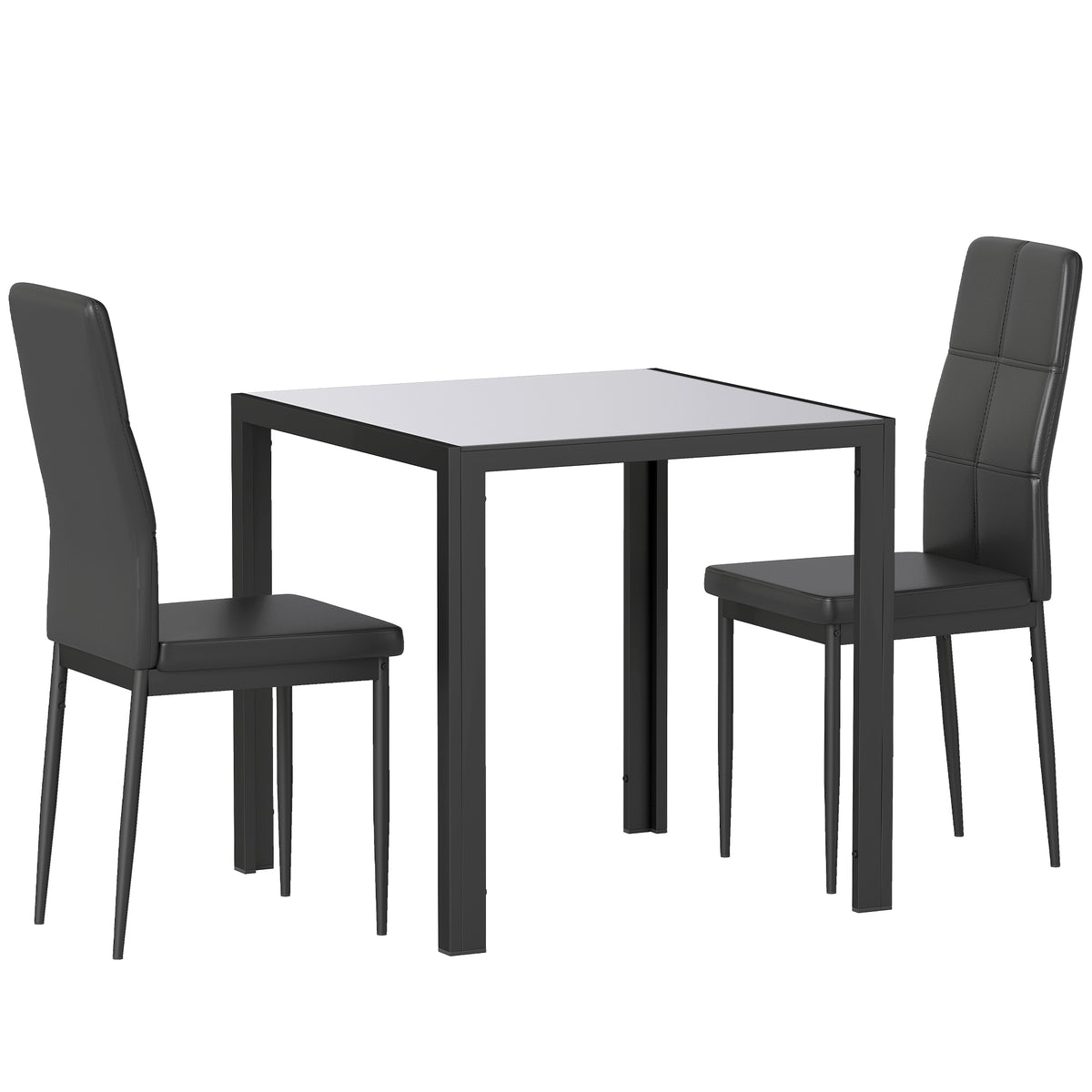Essgruppe mit Glastisch und 2 Hochlehner-Stühlen