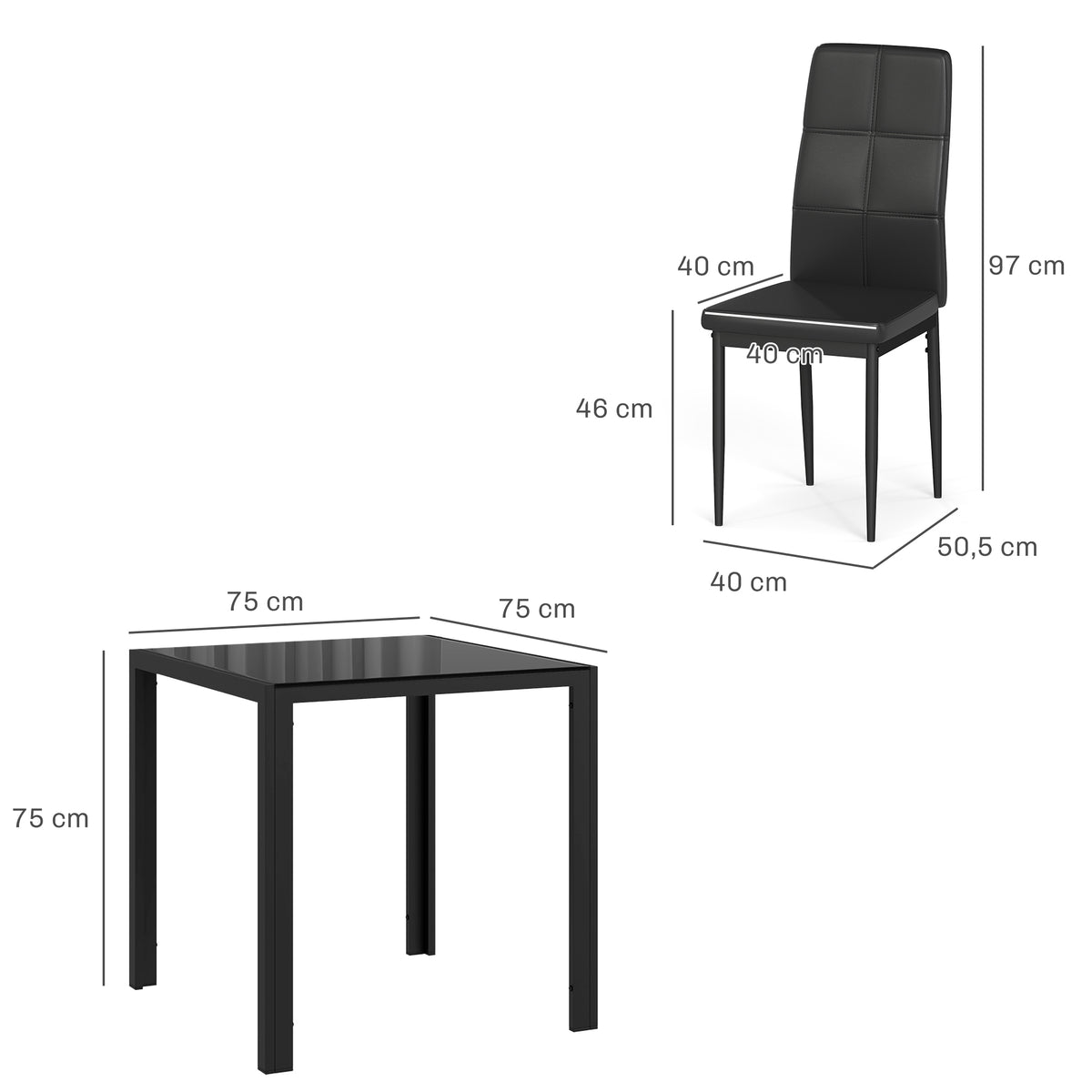 Essgruppe mit Glastisch und 2 Hochlehner-Stühlen