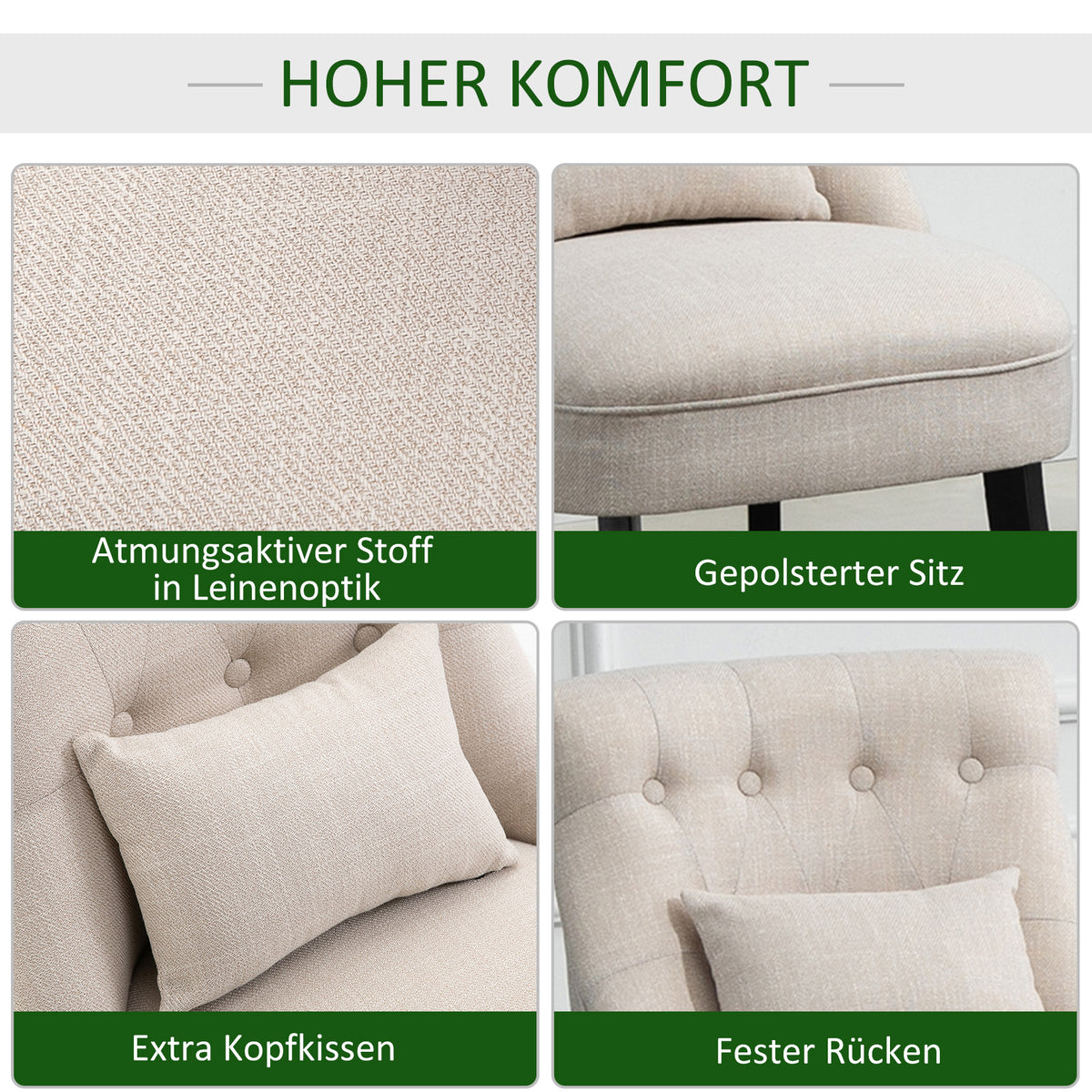 Polstersessel mit Rückenkissen und Holzbeinen