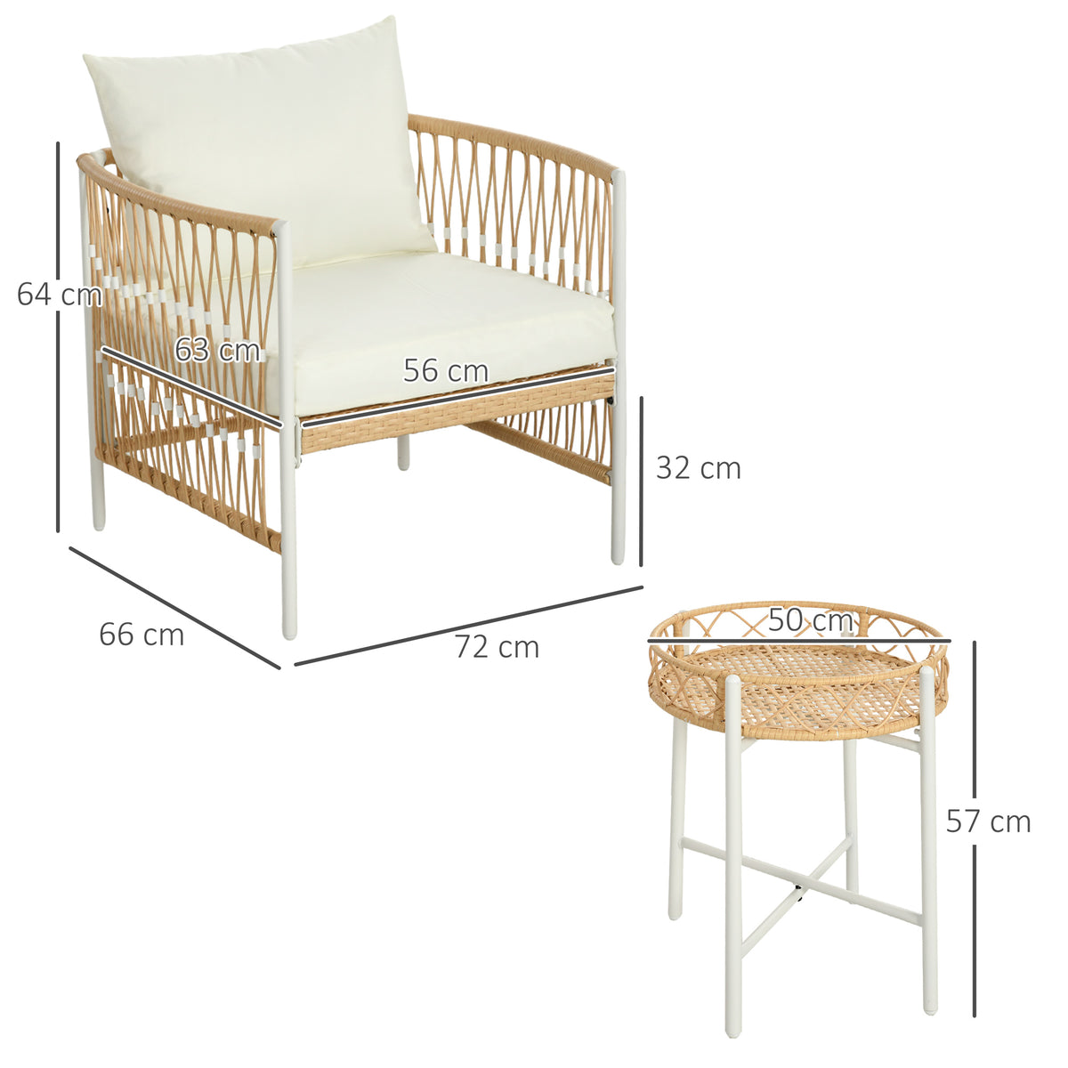 3-teiliges Bistro-Set aus PE-Rattan mit Polstern