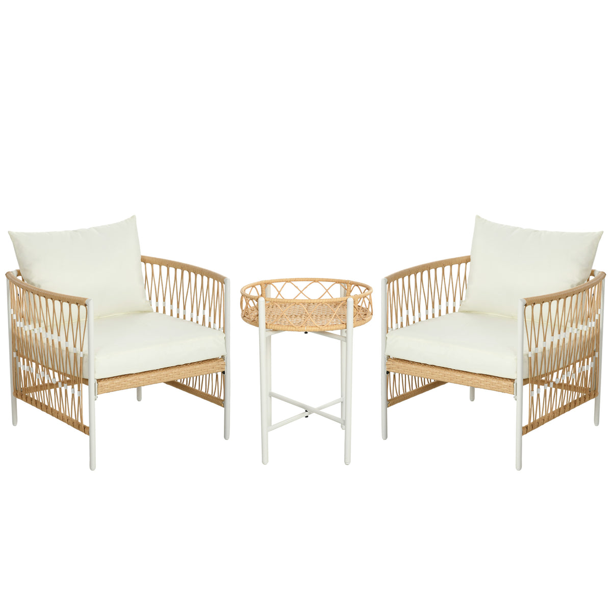 3-teiliges Bistro-Set aus PE-Rattan mit Polstern