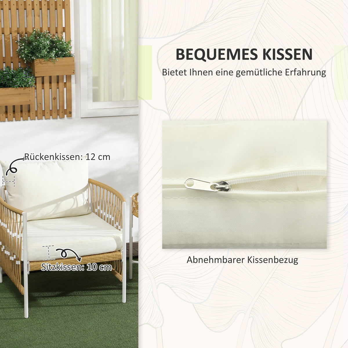 3-teiliges Bistro-Set aus PE-Rattan mit Polstern