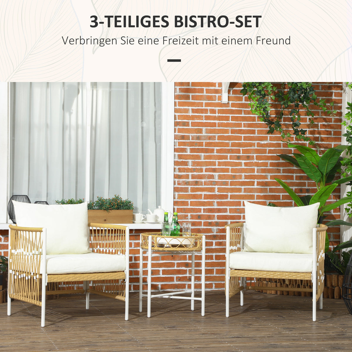 3-teiliges Bistro-Set aus PE-Rattan mit Polstern