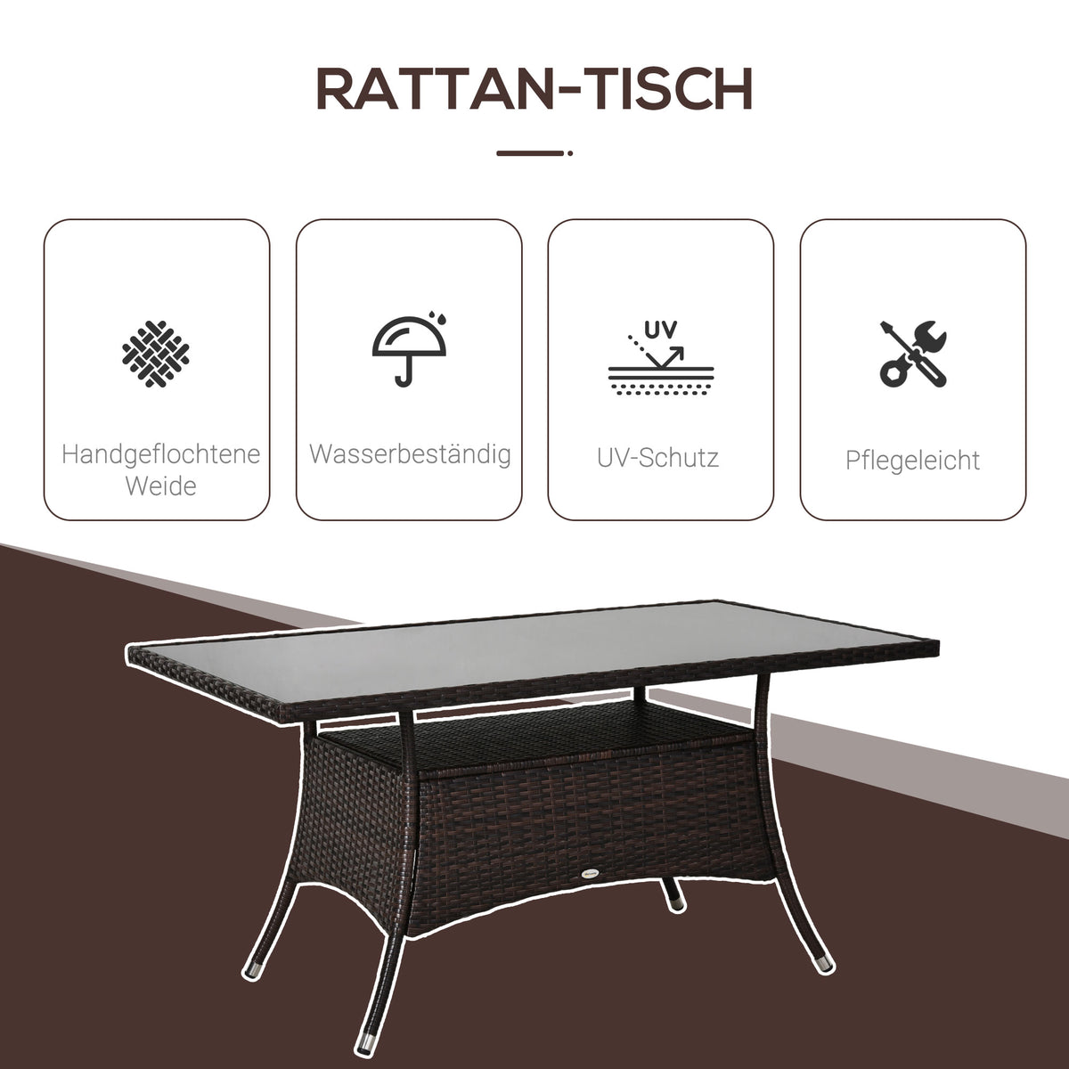 Gartentisch aus Polyrattan mit Sicherheitsglas