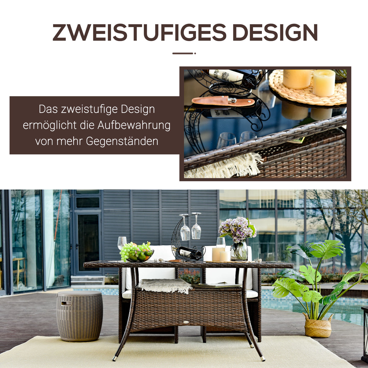 Gartentisch aus Polyrattan mit Sicherheitsglas