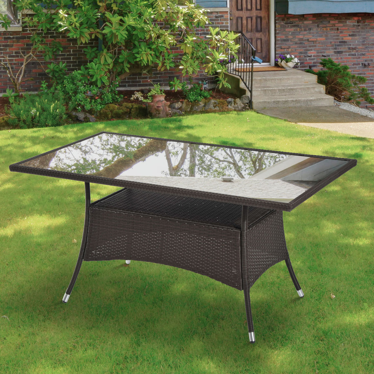 Gartentisch aus Polyrattan mit Sicherheitsglas