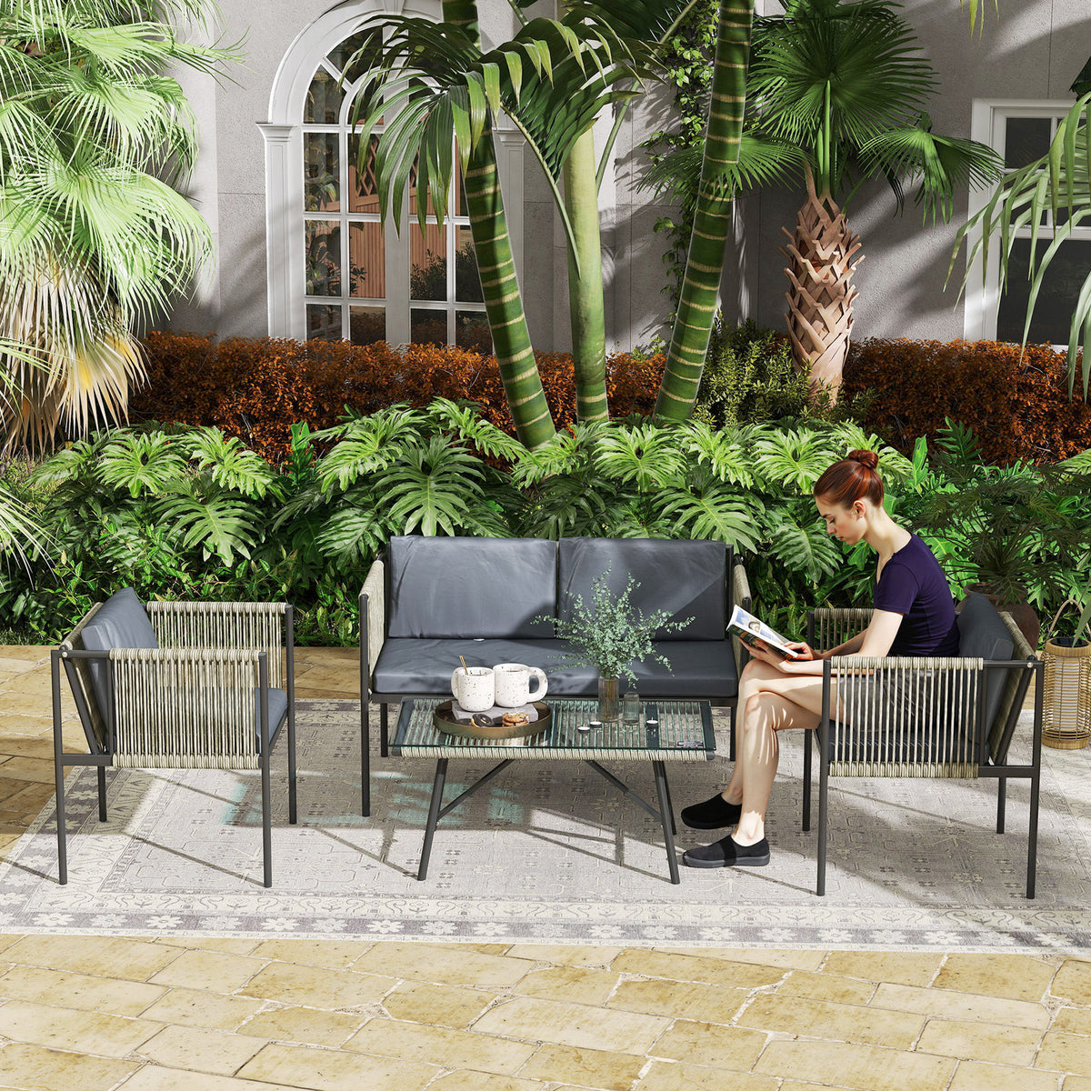 4-teiliges Gartenmöbel-Set aus PE-Rattan