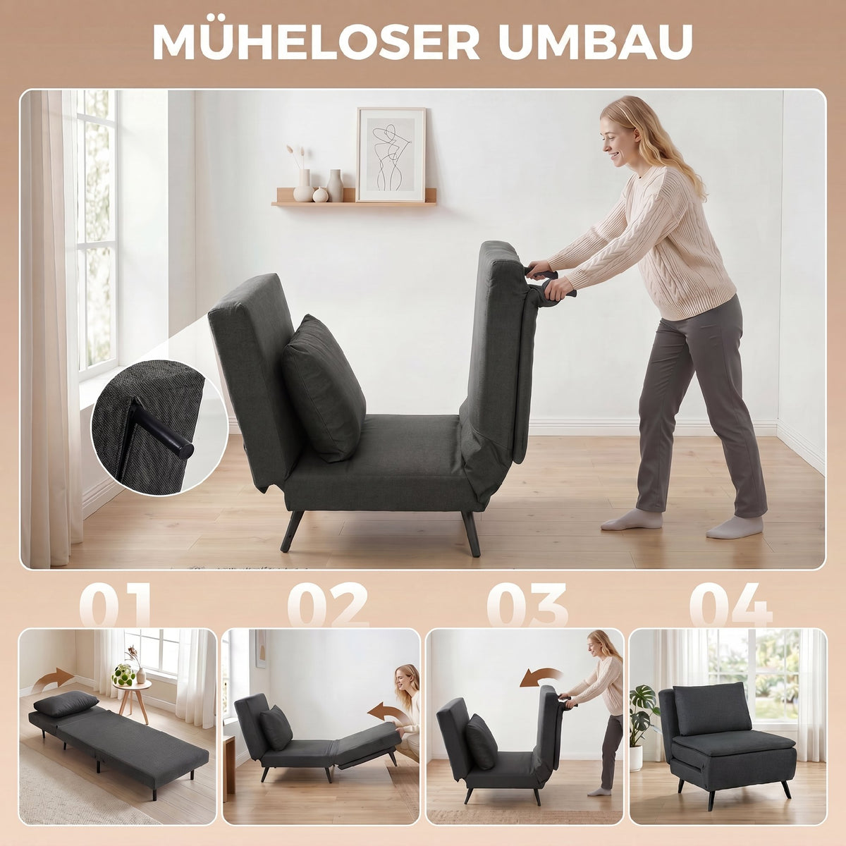 3-in-1 Schlafsessel mit verstellbarer Rückenlehne