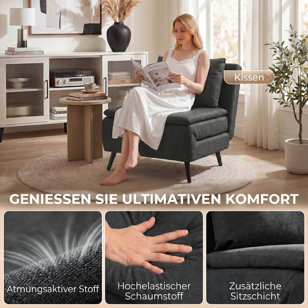 3-in-1 Schlafsessel mit verstellbarer Rückenlehne