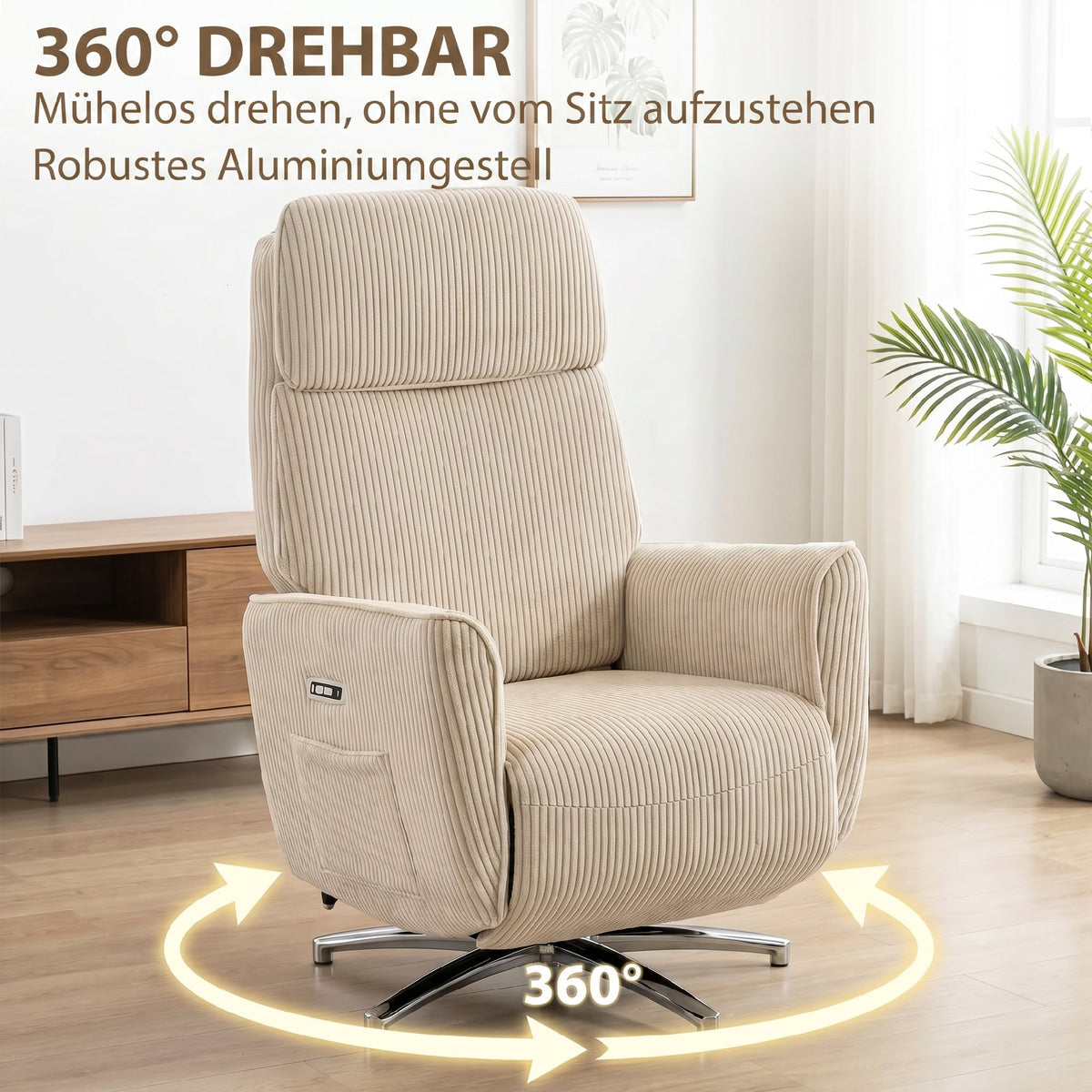 Elektrischer Relaxsessel mit Drehfunktion und USB