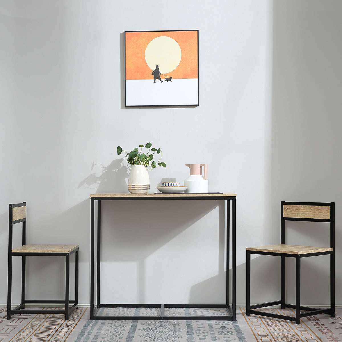 Esstisch-Set mit 2 Stühlen und Metallrahmen