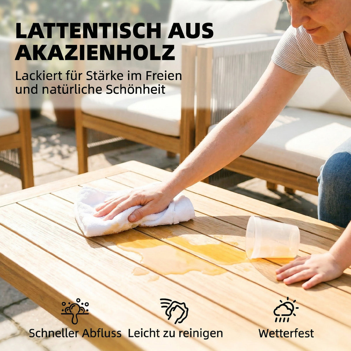 Gartenmöbel-Set aus Akazienholz mit Seildetails